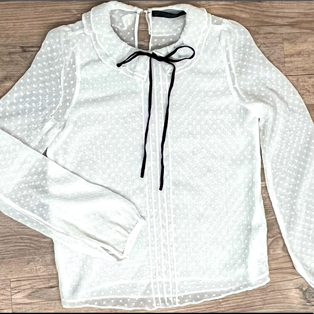 Zara Sheer White Top with Velvet Bow tied Detail.